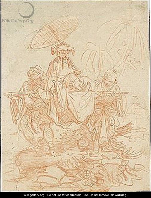 A Chinese Potentate Carried On A Litter By Two Boys - François Boucher