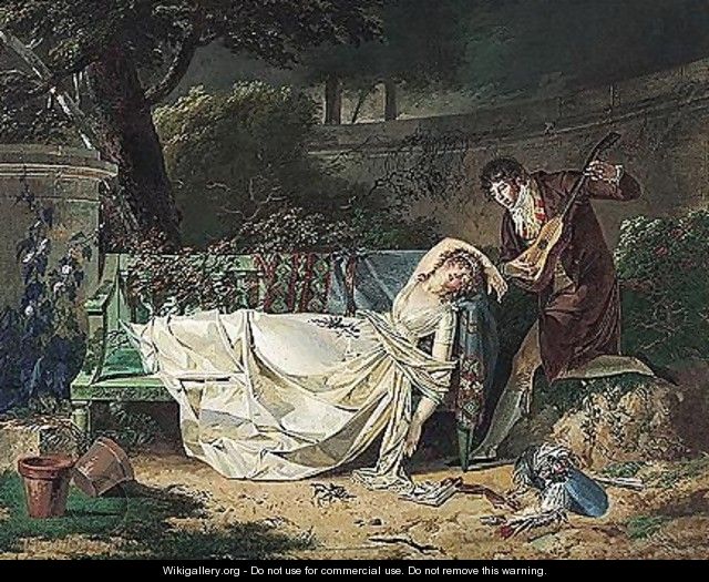 A Young Man Serenading A Woman Who Reclines Asleep Upon A Bench - Dutailly