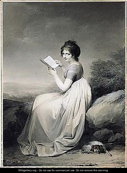 An Elegant Woman Seated In A Landscape, Glancing Up From A Book, Her Dog Curled At Her Feet - Louis Léopold Boilly