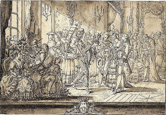 A Masked Ball, With Harlequin In The Foreground - Louis Felix De La Rue