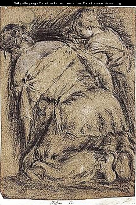 Two Kneeling Female Figures, Seen From Behind - Francesco Da Ponte (Francesco Bassano Il Giovane)