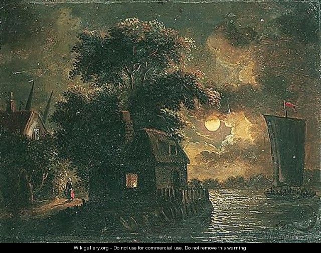 River Scene At Night - Francis Swaine