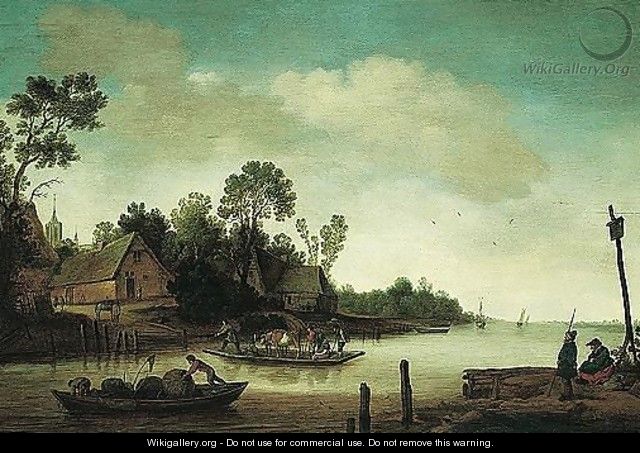 A River Landscape With A Ferry-boat Near A Village - Pieter de Bloot