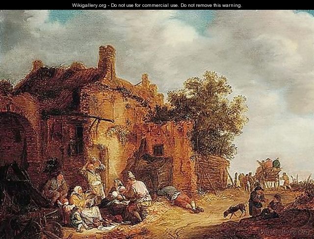 Peasants Eating Before A Tumbledown Cottage At The Side Of A Road - Isaack Jansz. van Ostade