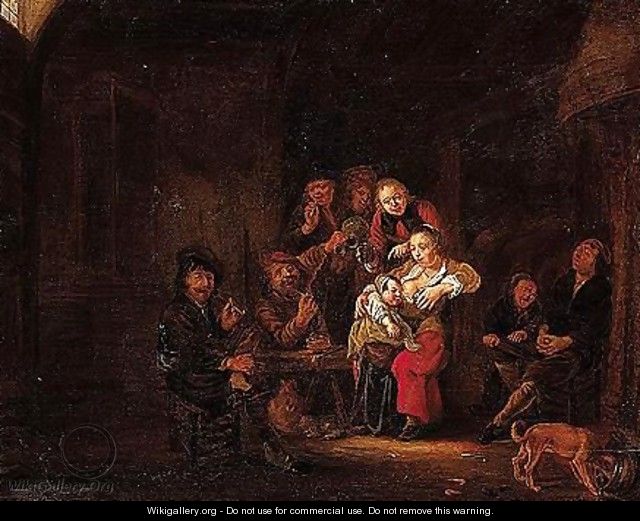 Peasant Interior With Figures Drinking - Gerrit Lundens