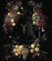 Still Life Of Garlands Of Fruit Encircling A Stone Niche, Within Which Stands A Crucifix - Jan Pauwel Gillemans The Elder