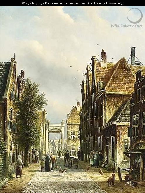 A Busy Street In A Dutch Town - Johannes Franciscus Spohler