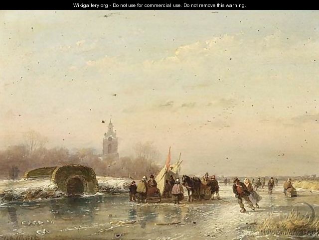 A Frozen Waterway With Skaters And A 
