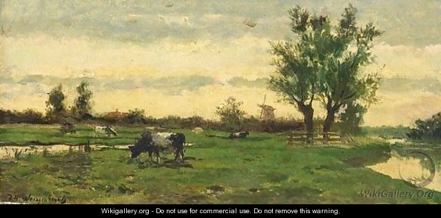 A Polder Landscape With Grazing Cows - Johan Hendrik Weissenbruch