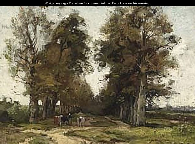 A Cowherd And Her Cattle On A Sandy Track - Theophile De Bock