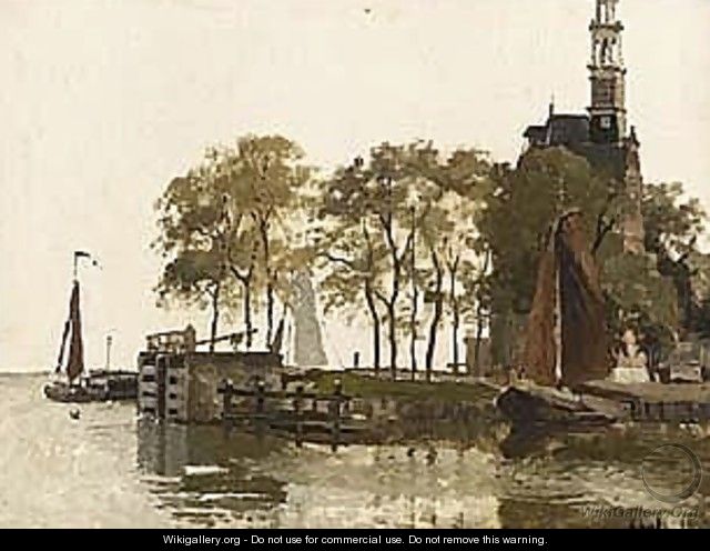 Moored Boats Near The Hoofdtoren, Hoorn - Johannes Christiaan Karel Klinkenberg