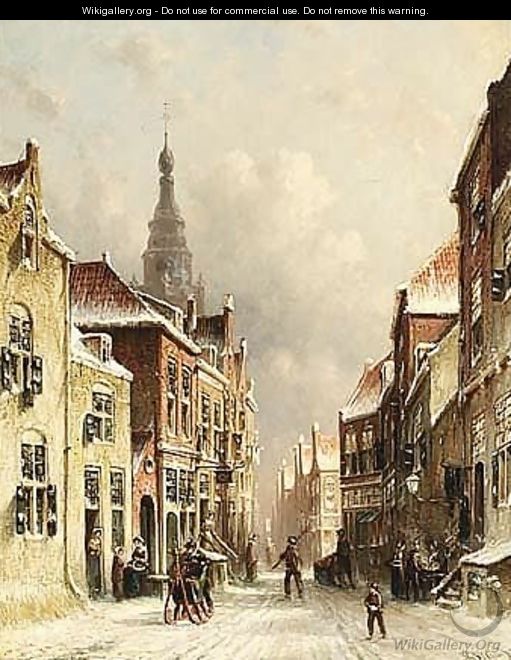 A Snowy Street With A Church In The Background - Pieter Gerard Vertin
