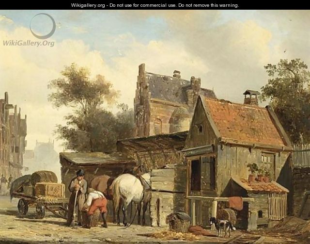 A Street Scene With A Blacksmith At Work - Cornelis Springer