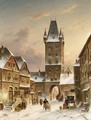 A Townscene In Winter - Charles Henri Leickert