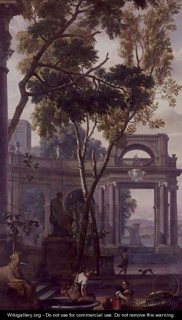 Figures in a landscape with classical architecture - Isaac de Moucheron