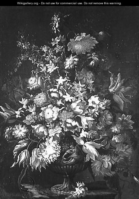 Still life of flowers in a sculpted vase - (after) Dei Fiori (Nuzzi) Mari