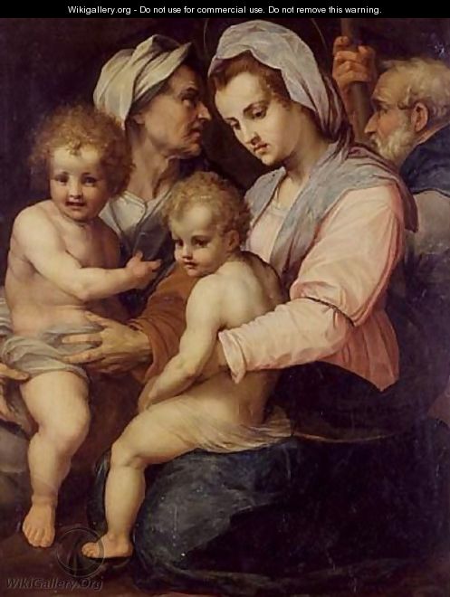 The holly family with Saint Elisabeth and infant Saint John the babtist - (after) Andrea D