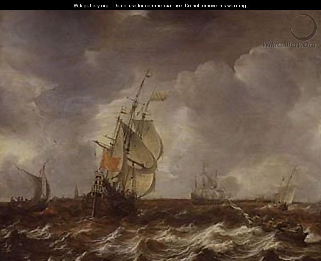 Warships and other small craft in an estuary - Jan Abrahamsz. Beerstraten