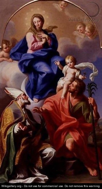 Madonna in glory with saint Christopher and martyred bishop saint - Gaetano Lapis