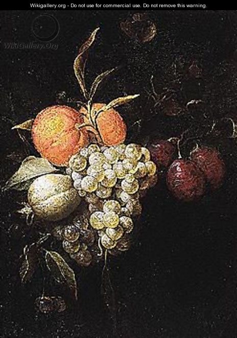 Still life of grapes, oranges, plums and other fruit and flowers - (after) Joris Van Son
