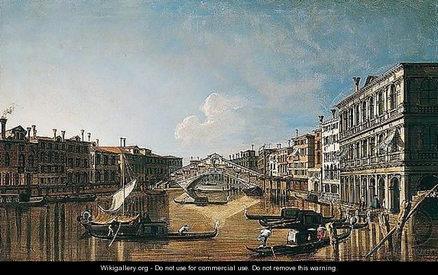 Venice, a view of the Grand Canal from the south with the Rialto bridge - Venetian School