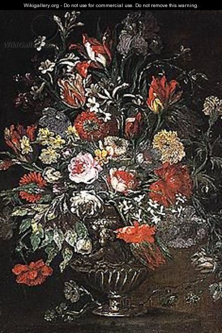 Still life of roses, tulips, irises, daffodils, carnations, and other flowers - (after) Andrea Scacciati
