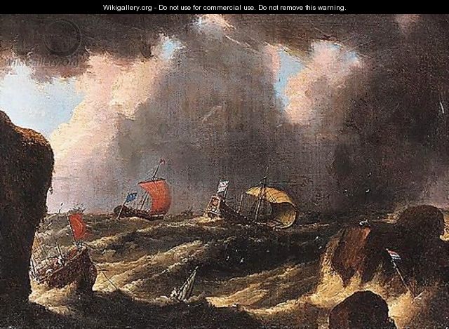 Shipping in stormy seas - (after) Adriaen Van Diest