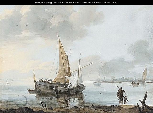 Dutch fishing vessels on an estuary - (after) Willem Van De, The Younger Velde