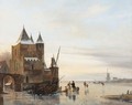 A Winter Landscape With Skaters On A Frozen River, A 'Koek And Zopie' Beyond - Nicolaas Johannes Roosenboom