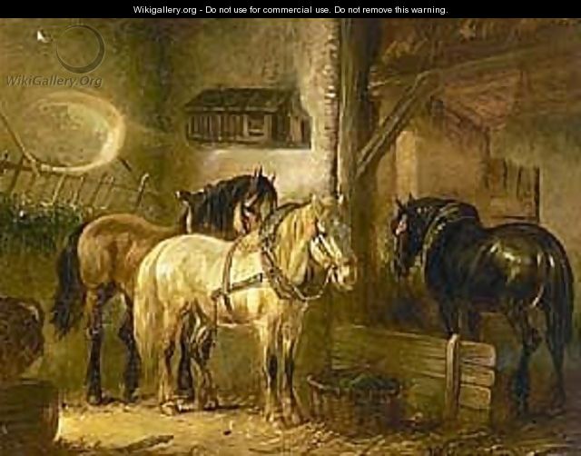 Three Horses In A Stable - Wouterus Verschuur