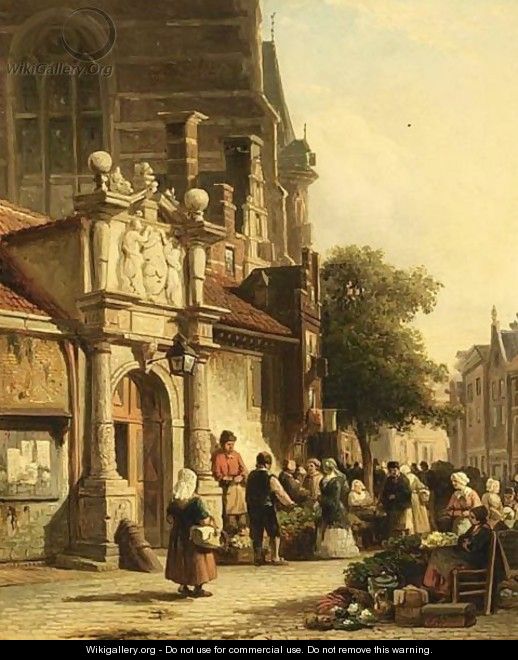 A Vegetable Market In A Dutch Town - Elias Pieter van Bommel