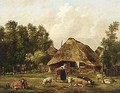 A Peasantwoman With Her Cattle In Front Of A Farm - Pieter Gerardus Van Os