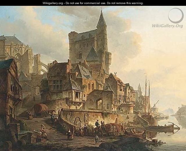 A Busy Townscene - Elias Pieter van Bommel