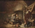 An Alchemist Near A Fireplace In His Studio - (after) Adriaen Jansz. Van Ostade