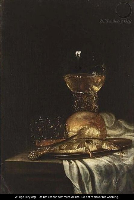 A Pewter Plate And A Knife - (after) Willem Van Aelst