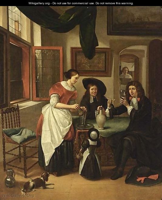 Elegant figures drinking and smoking in an interior - Haarlem School