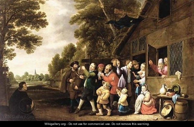A Procession Of Peasants Leaving A Country Inn, Playing Musical - Pieter Nijs