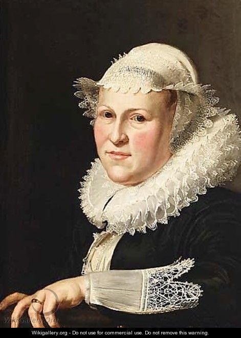 Headdress, Cuffs And Collar, Leaning With Her Left Arm On A Ledge - (after) Thomas De Keyser