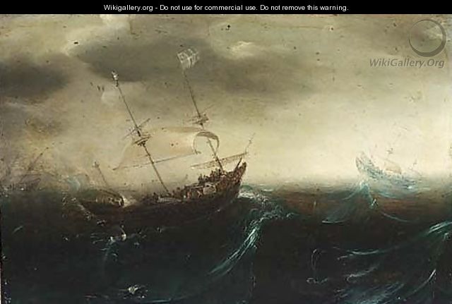 Galleons On Stormy Seas - (after) Andries Van Eertvelt