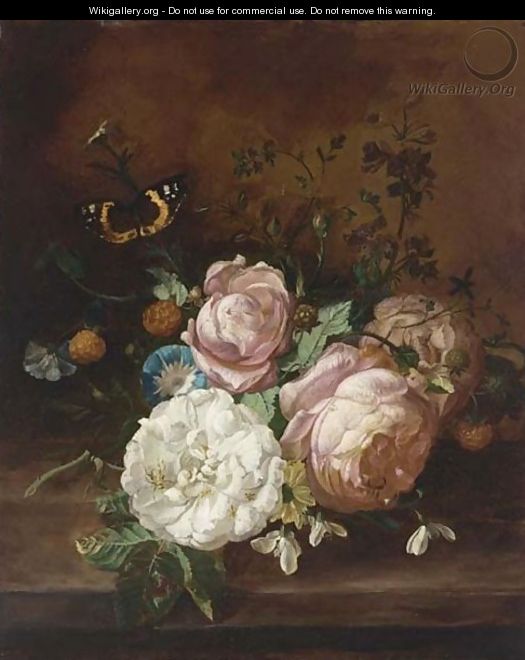 A Still Life With Roses, Morning Glory, Lily-of-the-vally, And Other - Rachel Ruysch