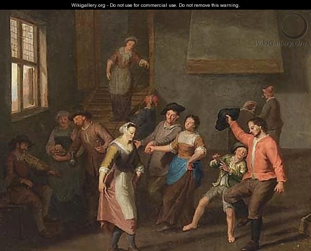 A merry company dancing and drinking in an inn - Flemish School