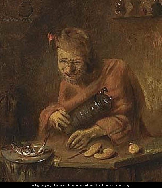 A Man Drinking And Eating - Abraham Diepraem