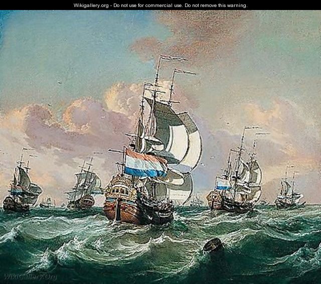 A Squadron Of Dutch Indiamen In Choppy Seas - Jan Claes Rietschoof