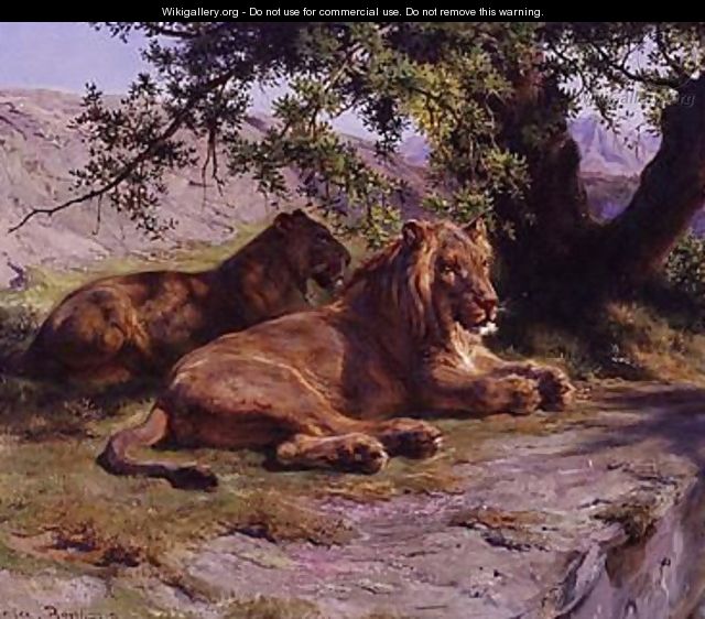 Lions In A Landscape - Rosa Bonheur