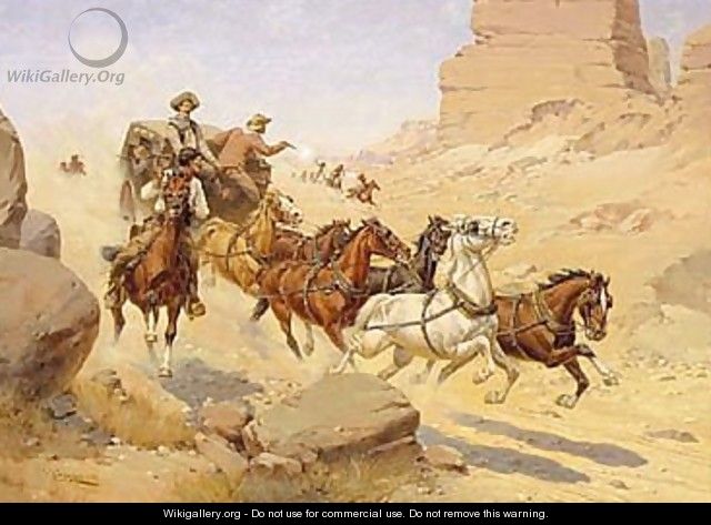 Attack on the stagecoach - Herman Wendleborg Hansen