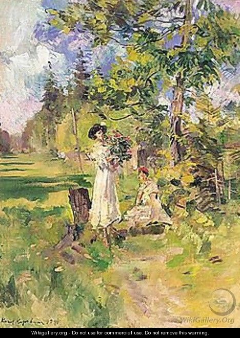 Young ladies gathering flowers - Konstantin Alexeievitch Korovin