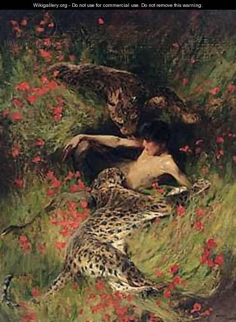 A satyr resting with leopards - Arthur Wardle