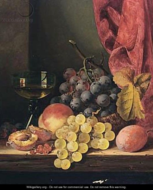 Still Life With Grapes, Peaches And A Glass - Edward Ladell