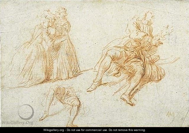 Study of two girls playing hide-and-seek and a study of a seated man and separate study of his legs - Nicolas Lancret