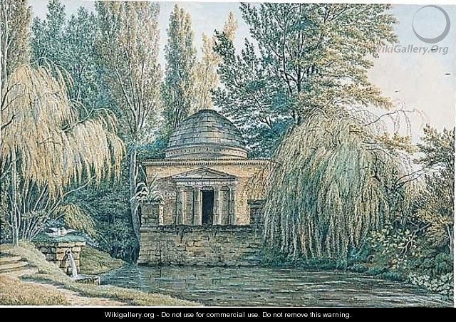 A classical garden with a temple on the shore of a lake - Jean Thomas Thibault
